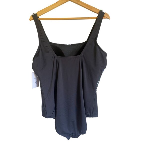 New! Swimsuits for All Black One Piece Swimsuit Size 10 Green White Blue Abstrac - Picture 2 of 8